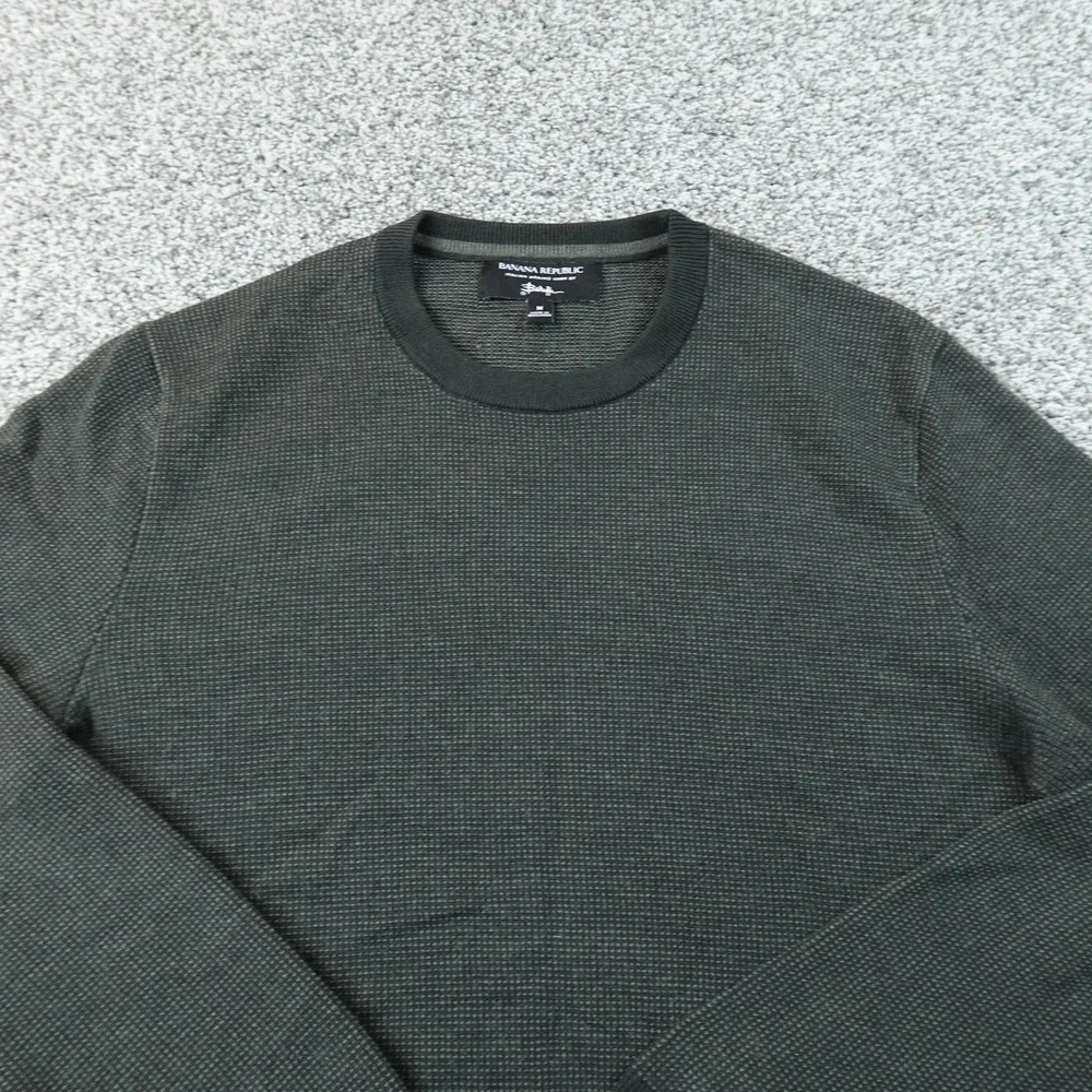 Banana Republic Sweater Mens M Green Merino Wool Birdseye Knit Crewneck Pullover